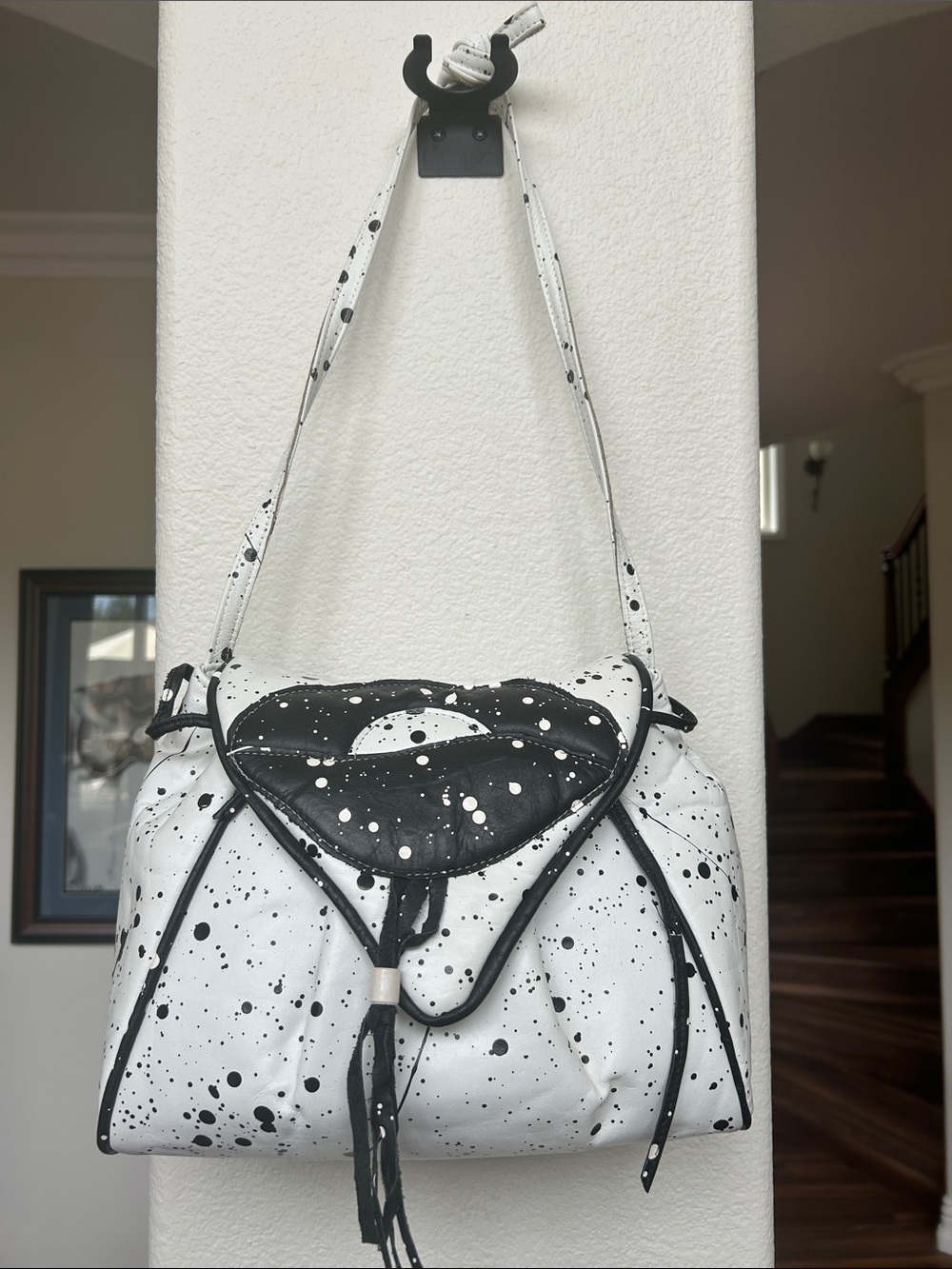 White and Black Splatter Shoulder Bag